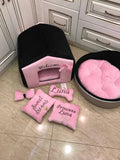 Black and baby pink designer dog house Princess dog bed in pink and black Princess dog bed Personalized puppy bed Cat house Designer dog bed