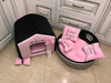 Black and baby pink designer dog house Princess dog bed in pink and black Princess dog bed Personalized puppy bed Cat house Designer dog bed