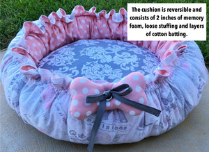 Reversible Drawstring-Style Dog Bed with Memory Foam Cushion and Decorative Pillows, Small Dog Bed, Adjustable Dog Bed, Pet Bed, Cat Bed