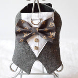 Louis Vuitton inspired style dog harness, tuxedo harness