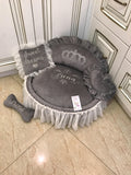 Gray princess bed with crown sparkles Puppy bed for princess dog Designer pet pet Cat bed Medium or small dog bed in grey Personalized bed