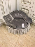 Gray princess bed with crown sparkles Puppy bed for princess dog Designer pet pet Cat bed Medium or small dog bed in grey Personalized bed