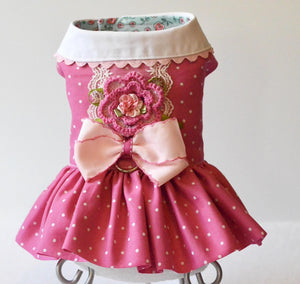 Pink Polka dot floral dress for a dog