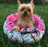 Drawstring-Style Dog Bed with Memory Foam Cushion and Decorative Pillows, Round Dog Bed, Pet Bed, Cat Bed, Small Dog Bed