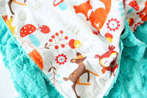 Woodland Blanket - deer, hedgehog, owls, mushroom puppy blanket