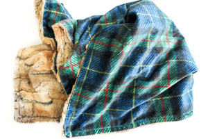 Tartan Plaid Minky Blanket / navy and green blanket for pups