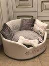 Luxury dog bed  in grey and cream Faux leather pearl pet bed Designer pet bed Cat bed Custom made dog bed Personalized dog bed Dog house