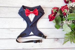 Dog tuxedo harness and leash set: blue navy dog harness with blue leash, dog wedding attire, ring bearer dog outfit, dog formal wear wedding