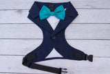 Dog tuxedo harness and leash set: blue navy dog harness with blue leash, dog wedding attire, ring bearer dog outfit, dog formal wear wedding