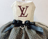 Louis Vuitton inspired embroidered dog Dress with swarovski blings