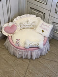 Ivory and baby pink set of dog house and luxury pet bed Princess dog bed Designer custom made bed Puppy house Personalized dog bed Cat bed