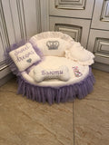 Ivory and baby lavender set of dog house and luxury pet bed Princess dog bed Designer custom made bed Puppy house Personalized dog bed