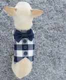 Pretty Little Paws - Handmade Navy Blue Gingham Dog Clothing Waistcoat