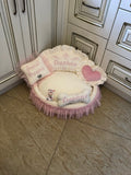 Ivory and baby pink designer dog bed Puppy bed for princess dog Designer pet bed Cat bed Medium or small dog bed in ivory Personalized bed