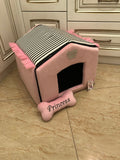 Baby pink and black striped dog house with sparkles crown Designer pet house in pink Princess dog bed Cat bed Puppy house Designer bed