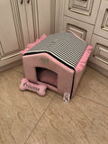 Baby pink and black striped dog house with sparkles crown Designer pet house in pink Princess dog bed Cat bed Puppy house Designer bed