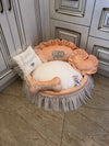 Peach and ivory princess dog bed with crown Designer pet pet Cat bed Medium or small dog bed in peach Birthday dog present Puppy bed