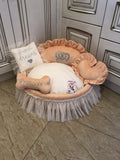 Peach and ivory princess dog bed with crown Designer pet pet Cat bed Medium or small dog bed in peach Birthday dog present Puppy bed