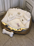 Cream and golden princess dog bed Designer dog bed Personalized dog house Small dog bed Medium dog bed Cat bed Custom made luxury dog bed