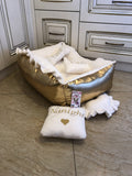 Cream and golden princess dog bed Designer dog bed Personalized dog house Small dog bed Medium dog bed Cat bed Custom made luxury dog bed