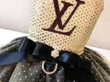 Louis Vuitton inspired embroidered dog Dress with swarovski blings