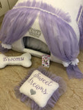 Ivory and baby lavender set of dog house and luxury pet bed Princess dog bed Designer custom made bed Puppy house Personalized dog bed