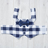 Pretty Little Paws - Handmade Navy Blue Gingham Dog Clothing Waistcoat