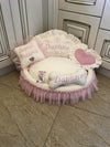 Ivory and baby pink designer dog bed Puppy bed for princess dog Designer pet bed Cat bed Medium or small dog bed in ivory Personalized bed