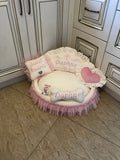 Ivory and baby pink designer dog bed Puppy bed for princess dog Designer pet bed Cat bed Medium or small dog bed in ivory Personalized bed