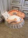 Peach and ivory princess dog bed with crown Designer pet pet Cat bed Medium or small dog bed in peach Birthday dog present Puppy bed