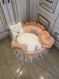 Peach and ivory princess dog bed with crown Designer pet pet Cat bed Medium or small dog bed in peach Birthday dog present Puppy bed