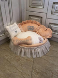 Peach and ivory princess dog bed with crown Designer pet pet Cat bed Medium or small dog bed in peach Birthday dog present Puppy bed